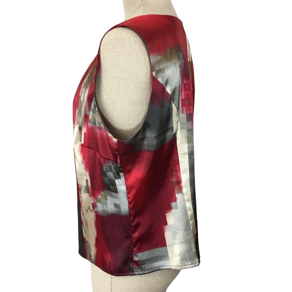 TRIBAL Sleeveless Top Size 14 Side Zipper Neck Pleats Geometric Womens Blouse - Picture 5 of 9